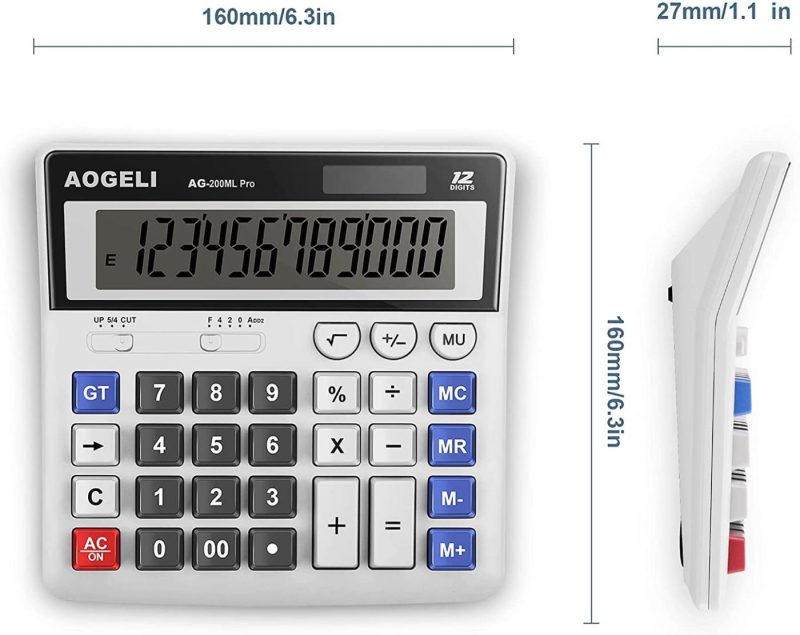 Education & Crafts |  Calculator,Standard Function Desktop Calculators,Basic Financial Calculator Solar Powered Accounting Calculator 12 Digit Lcd Display Calculators,Office And Home Calculator Education & Crafts AOGELI