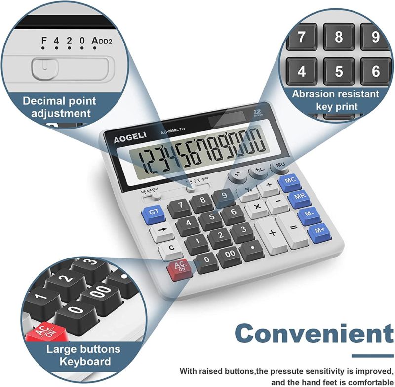 Education & Crafts |  Calculator,Standard Function Desktop Calculators,Basic Financial Calculator Solar Powered Accounting Calculator 12 Digit Lcd Display Calculators,Office And Home Calculator Education & Crafts AOGELI