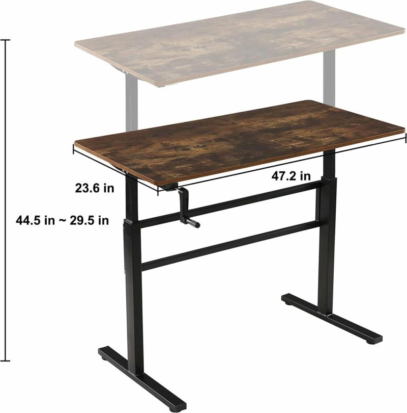 Education & Crafts |  Crank Adjustable Height Standing Desk – Sit To Stand Up Desk, Home Office Desk Computer Workstation, Black Frame/Antique Top Education & Crafts Black Frame/Antique Top