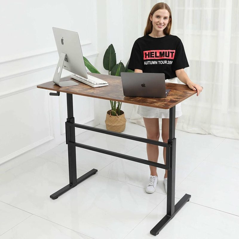 Education & Crafts |  Crank Adjustable Height Standing Desk – Sit To Stand Up Desk, Home Office Desk Computer Workstation, Black Frame/Antique Top Education & Crafts Black Frame/Antique Top