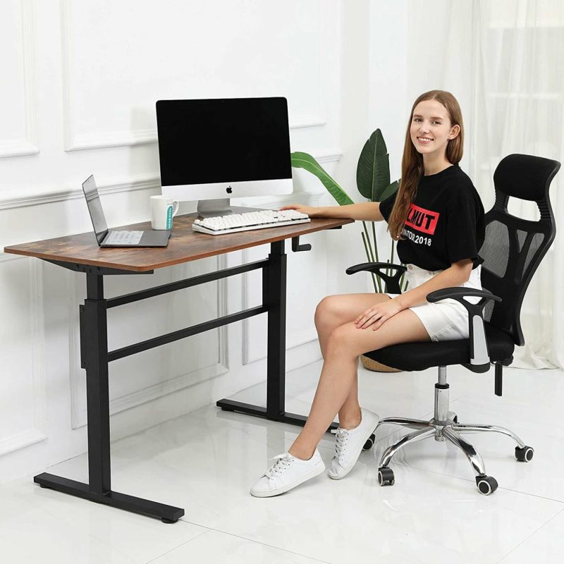 Education & Crafts |  Crank Adjustable Height Standing Desk – Sit To Stand Up Desk, Home Office Desk Computer Workstation, Black Frame/Antique Top Education & Crafts Black Frame/Antique Top