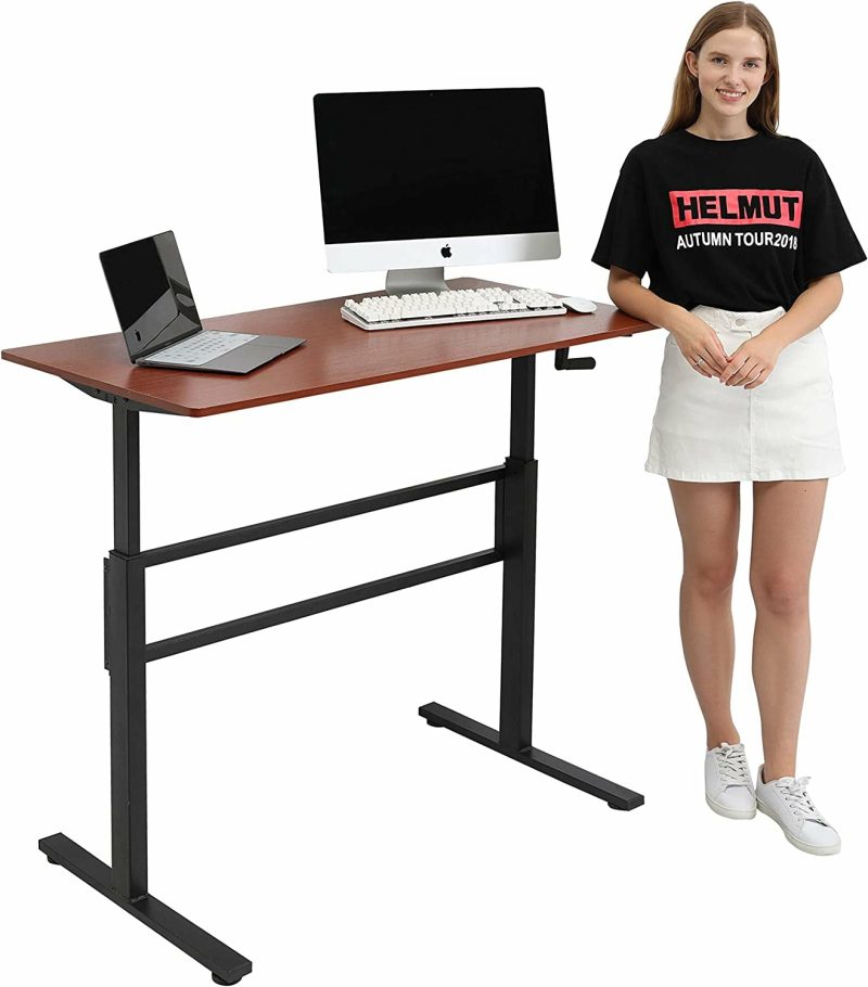 Education & Crafts |  Crank Adjustable Height Standing Desk – Sit To Stand Up Desk, Home Office Desk Computer Workstation, Black Frame/Antique Top Education & Crafts Black Frame/Antique Top