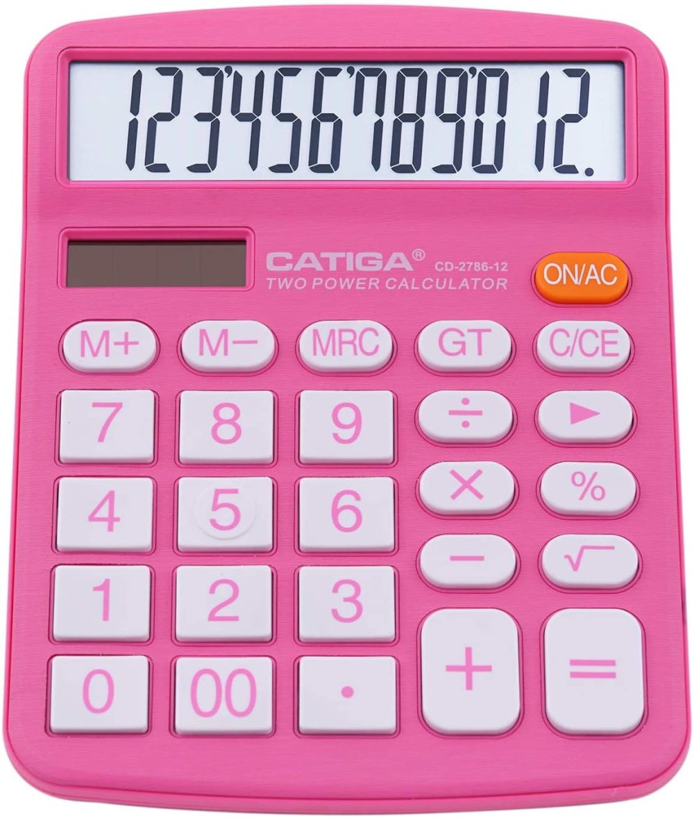 Education & Crafts |  Desktop Calculator 12 Digit With Large Lcd Display And Sensitive Button, Solar And Battery Dual Power, Standard Function For Office, Home, School, Cd-2786 (Pink) Education & Crafts black