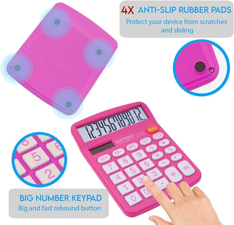 Education & Crafts |  Desktop Calculator 12 Digit With Large Lcd Display And Sensitive Button, Solar And Battery Dual Power, Standard Function For Office, Home, School, Cd-2786 (Pink) Education & Crafts black