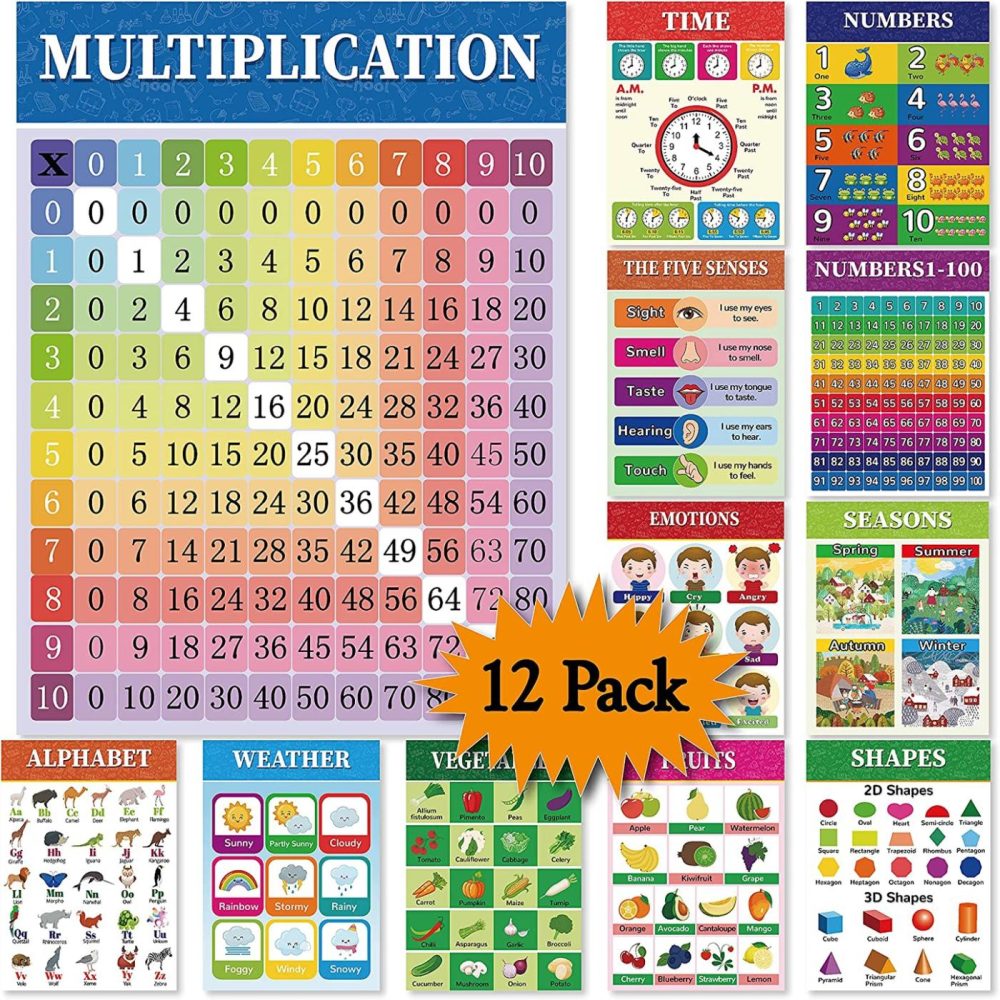 Education & Crafts |  Educational Preschool Poster For Toddler And Kid With Glue Point Dot For Nursery Homeschool Kindergarten Classroom-Teach Abc Poster,Numbers,Time,Shapes And More 16 X 11 Inch (12 Pieces) Education & Crafts Education & Crafts