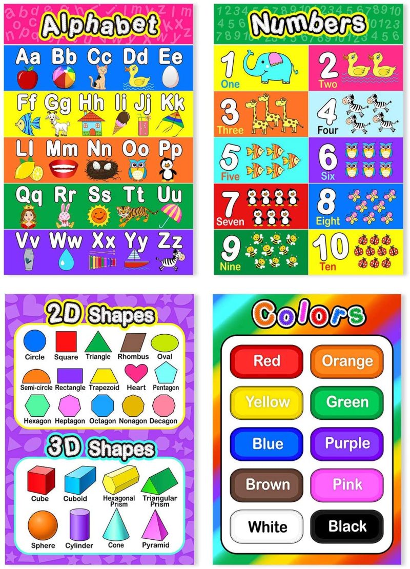 Education & Crafts |  Educational Preschool Poster For Toddler And Kid With Glue Point Dot For Nursery Homeschool Kindergarten Classroom – Teach Numbers Alphabet Colors Days And More 16 X 11 Inch (12 Pieces, English Style) Education & Crafts Blulu