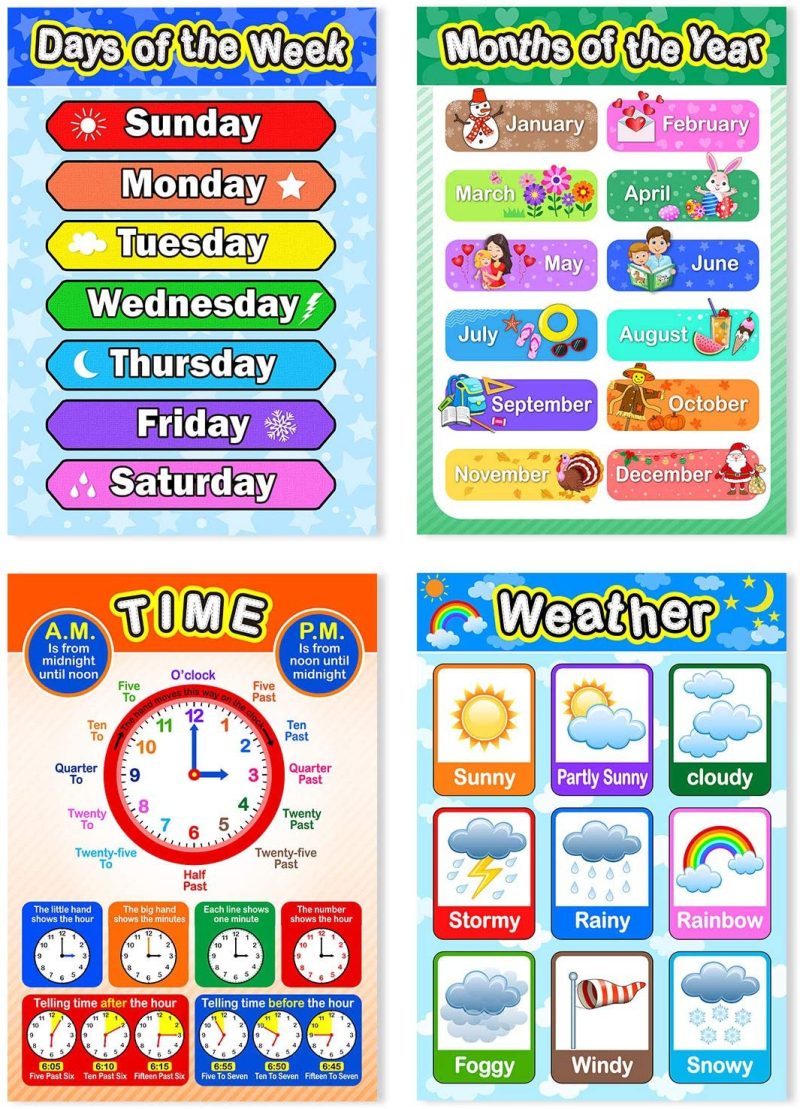 Education & Crafts |  Educational Preschool Poster For Toddler And Kid With Glue Point Dot For Nursery Homeschool Kindergarten Classroom – Teach Numbers Alphabet Colors Days And More 16 X 11 Inch (12 Pieces, English Style) Education & Crafts Blulu