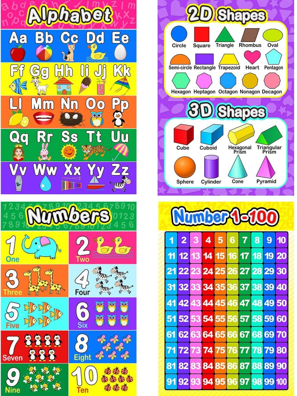 Education & Crafts |  Educational Preschool Poster For Toddler And Kid With Glue Point Dot For Nursery Homeschool Kindergarten Classroom – Teach Numbers Alphabet Colors Days And More 16 X 11 Inch (4 Pieces, Style C) Education & Crafts Blulu