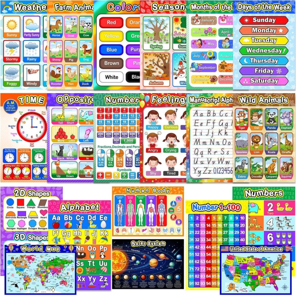 Education & Crafts |  Educational Preschool Posters Learning Poster For Toddler Kid Kindergarten Classroom Learning Decoration, Large 16 X 11 Inch Nursery Homeschool Playroom Teaching Poster (Assorted Style, 20 Pieces) Education & Crafts Education & Crafts