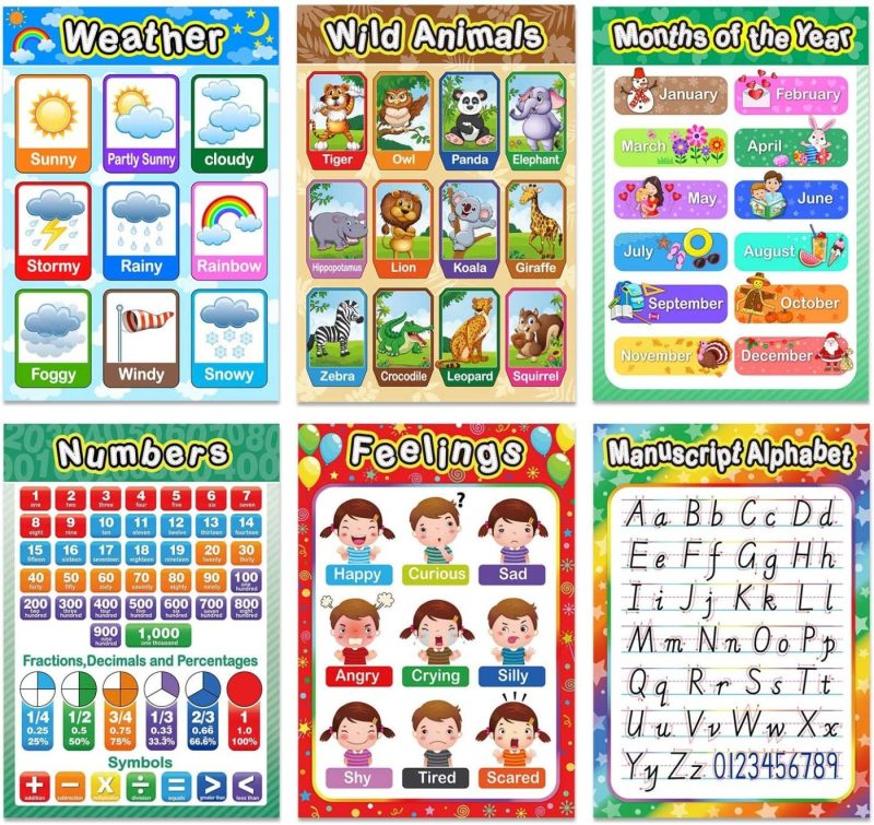 Education & Crafts |  Educational Preschool Posters Learning Poster For Toddler Kid Kindergarten Classroom Learning Decoration, Large 16 X 11 Inch Nursery Homeschool Playroom Teaching Poster (Assorted Style, 20 Pieces) Education & Crafts Education & Crafts