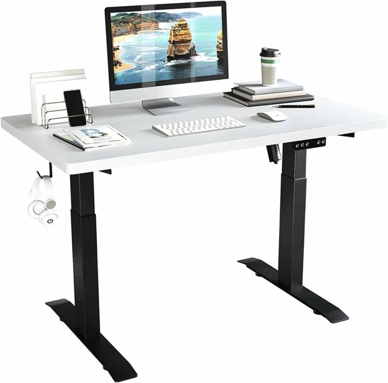 Education & Crafts |  Electric Standing Desk, 40 X 24 Inches Adjustable Height Desk, Usb Charge Ports Stand Up Desk, Sit Stand Home Office Desk With Splice Board/Black Frame/White Top Education & Crafts black