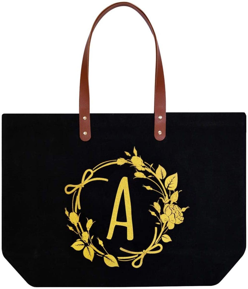 Education & Crafts |  Elegantpark Monogrammed Gifts For Personalized Tote Bags Monogram A Initial Bag Totes For Wedding Bride Bridesmaid Gifts Birthday Gifts Teacher Gifts Bag With Pocket Black Canvas Education & Crafts Education & Crafts