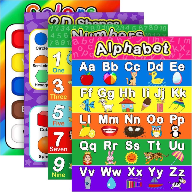 Education & Crafts |  Extra Large Preschool Educational Learning Posters For Kids Toddlers, Nursery Homeschool Pre-K Kindergarten Classroom Decoration, 17 X 22 Inch (4 Pieces, Alphabet, Number 1-10, Shapes, Colors) Education & Crafts Education & Crafts