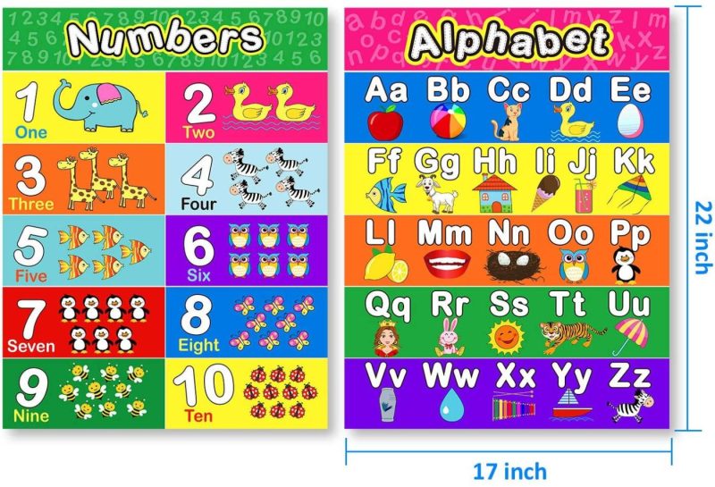 Education & Crafts |  Extra Large Preschool Educational Learning Posters For Kids Toddlers, Nursery Homeschool Pre-K Kindergarten Classroom Decoration, 17 X 22 Inch (4 Pieces, Alphabet, Number 1-10, Shapes, Colors) Education & Crafts Education & Crafts