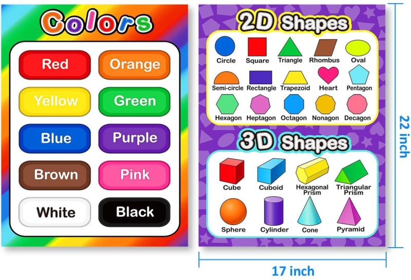 Education & Crafts |  Extra Large Preschool Educational Learning Posters For Kids Toddlers, Nursery Homeschool Pre-K Kindergarten Classroom Decoration, 17 X 22 Inch (4 Pieces, Alphabet, Number 1-10, Shapes, Colors) Education & Crafts Education & Crafts