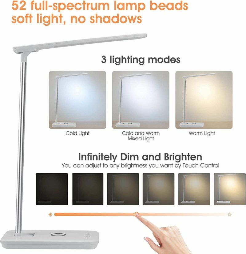 Education & Crafts |  Fasiphe Led Foldable Desk Lamp With Wireless Charger And Usb Port, Touch Control, Cold And Warm With 3 Levels Brightness Eye-Protective Reading Lights, Table Lamps For Home Office Education & Crafts black