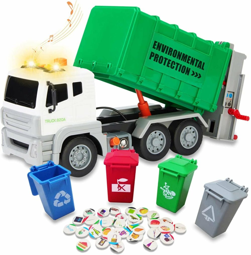 Education & Crafts |  Garbage Truck Toy, Waste Management Recycling Truck Toy With 4 Trash Cans, 40 Garbage Sorting Cards, Lights & Sounds,Educational Toys And Gift For Toddlers, Kids, Boys & Girls (Green) Education & Crafts Education & Crafts