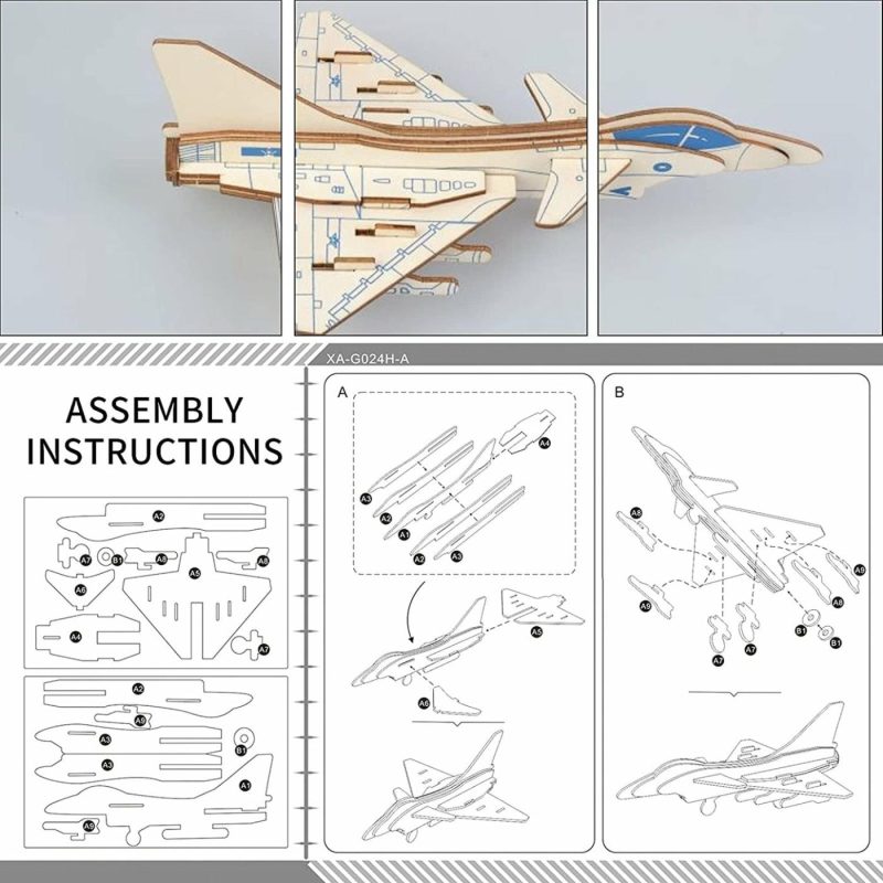 Education & Crafts |  Hands Craft Airplane Diy 3D Wooden Puzzle Model Kit – Laser Cut Wooden Puzzle Craft Kit, Brain Teaser And Educational Stem Diy Building Model Toy，Fighter Jet Education & Crafts Apach