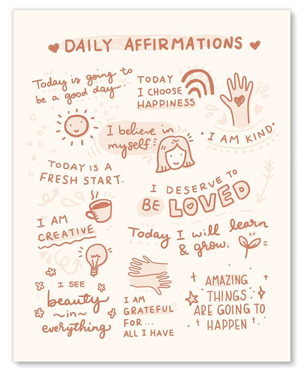 Education & Crafts |  Inspirational Wall Art Affirmations Poster – Original Hand Drawn Artwork – Motivational Positive Self Love Quotes – Decor For Office, Bedroom, Kids Teens Girls – 8X10 – Unframed Education & Crafts Education & Crafts