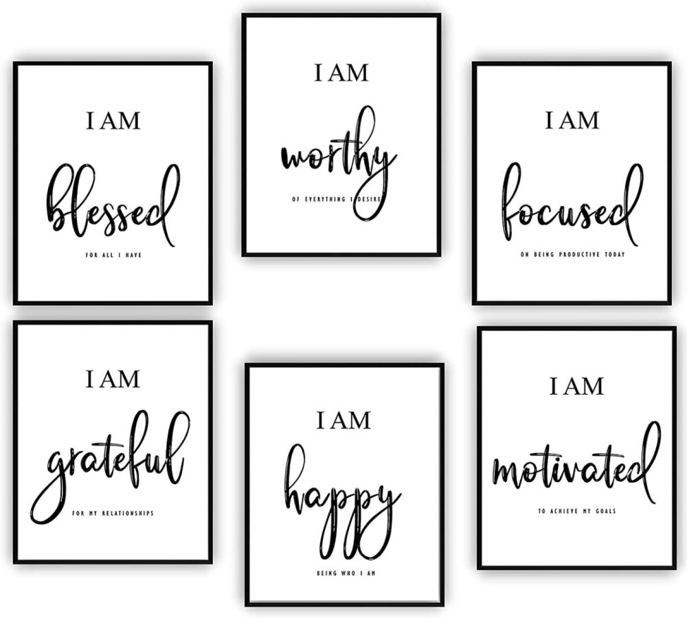 Education & Crafts |  Inspirational Wall Art – Motivational Wall Art – Office & Bedroom Wall Decor – Positive Quotes & Sayings – Daily Affirmations For Men, & Kids – Black & White Poster Prints (8X10, Set Of 6, No Frame) Education & Crafts Education & Crafts