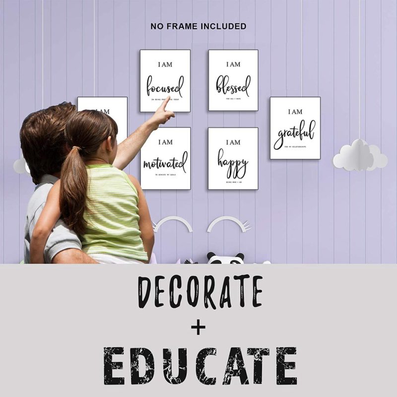 Education & Crafts |  Inspirational Wall Art – Motivational Wall Art – Office & Bedroom Wall Decor – Positive Quotes & Sayings – Daily Affirmations For Men, & Kids – Black & White Poster Prints (8X10, Set Of 6, No Frame) Education & Crafts Education & Crafts