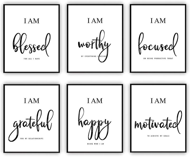 Education & Crafts |  Inspirational Wall Art – Motivational Wall Art – Office & Bedroom Wall Decor – Positive Quotes & Sayings – Daily Affirmations For Men, & Kids – Black & White Poster Prints (8X10, Set Of 6, No Frame) Education & Crafts Education & Crafts