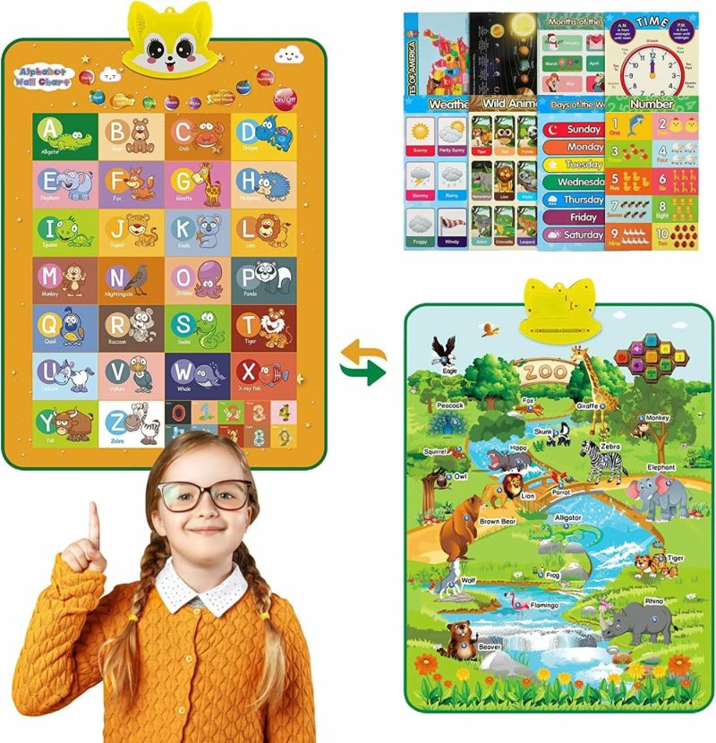 Education & Crafts |  Interactive Alphabet Wall Chart, Renfox Upgraded Double-Sided Electronic Talking Abc & 123 & Animals & Music Poster Early Learning Toys For Toddlers, Preschool Educational Gift For Kids Boys Girls 2+ Education & Crafts Education & Crafts