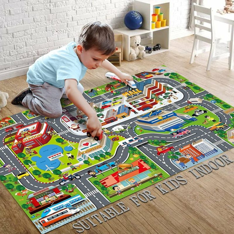 Education & Crafts |  Kids Dream Mat Modern City Toy Activity Playmat, Parent-Child Interaction Game Map Rug, Ideal Children’s Educational Road Traffic City Life Pretend Play 552-C Education & Crafts Blue