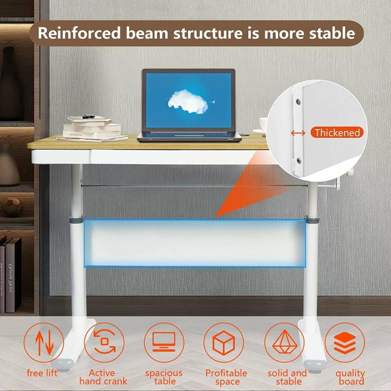 Education & Crafts |  Manual Height Adjustable Small Desk With Drawer And Keyboard Tray, 36X20 Inch, Children Desk, Small Writing Table, Home Office Computer Desk, Students Classroom Desk Education & Crafts Education & Crafts