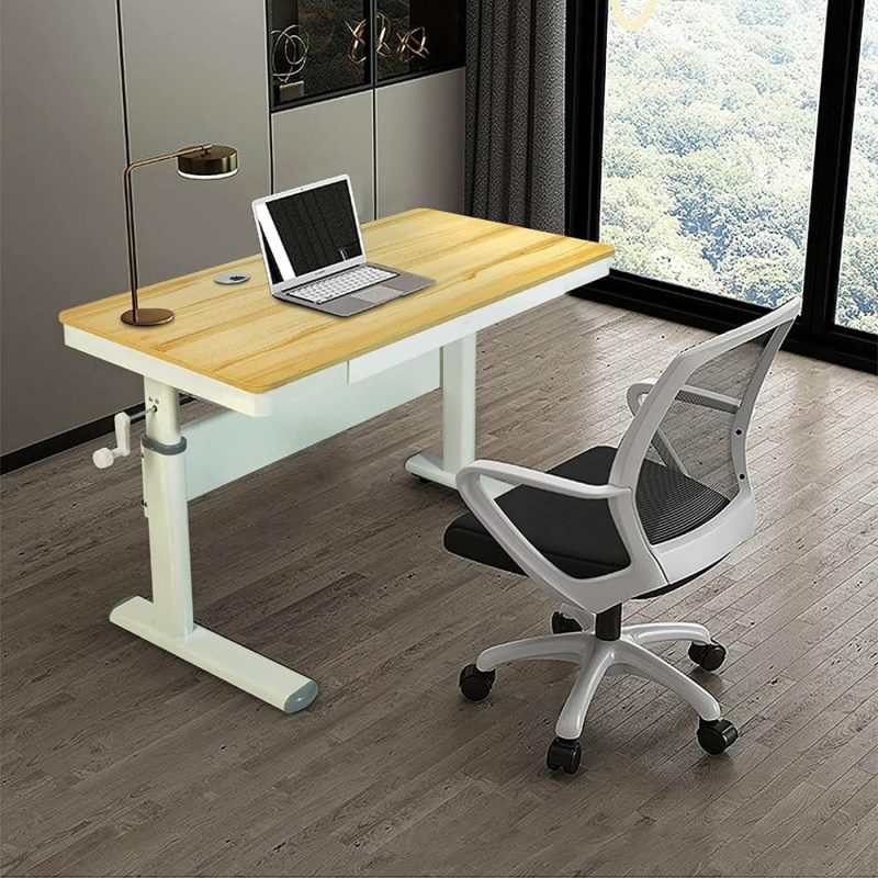 Education & Crafts |  Manual Height Adjustable Small Desk With Drawer And Keyboard Tray, 36X20 Inch, Children Desk, Small Writing Table, Home Office Computer Desk, Students Classroom Desk Education & Crafts Education & Crafts