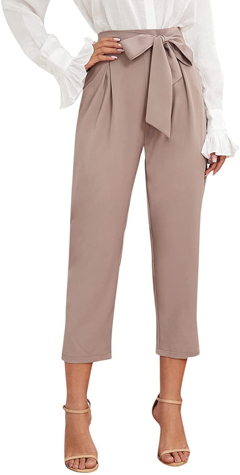 Education & Crafts |  Milumia’s Elegant Tie Front High Waisted Pants Pleated Work Office Ankle Pants Education & Crafts Apricot