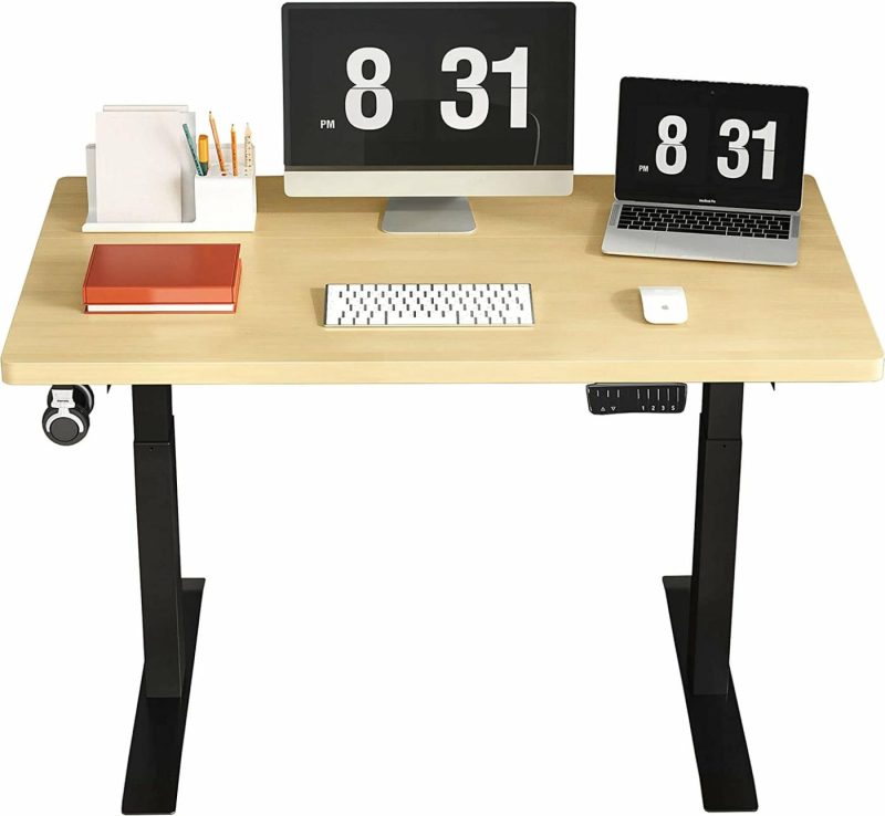 Education & Crafts |  Nature Electric Standing Desk With Black Top 40 X 24 Inches, Stand Up Desk With Adjustable Height And Splice Board For Home Office Education & Crafts Bamboo-dual Motor