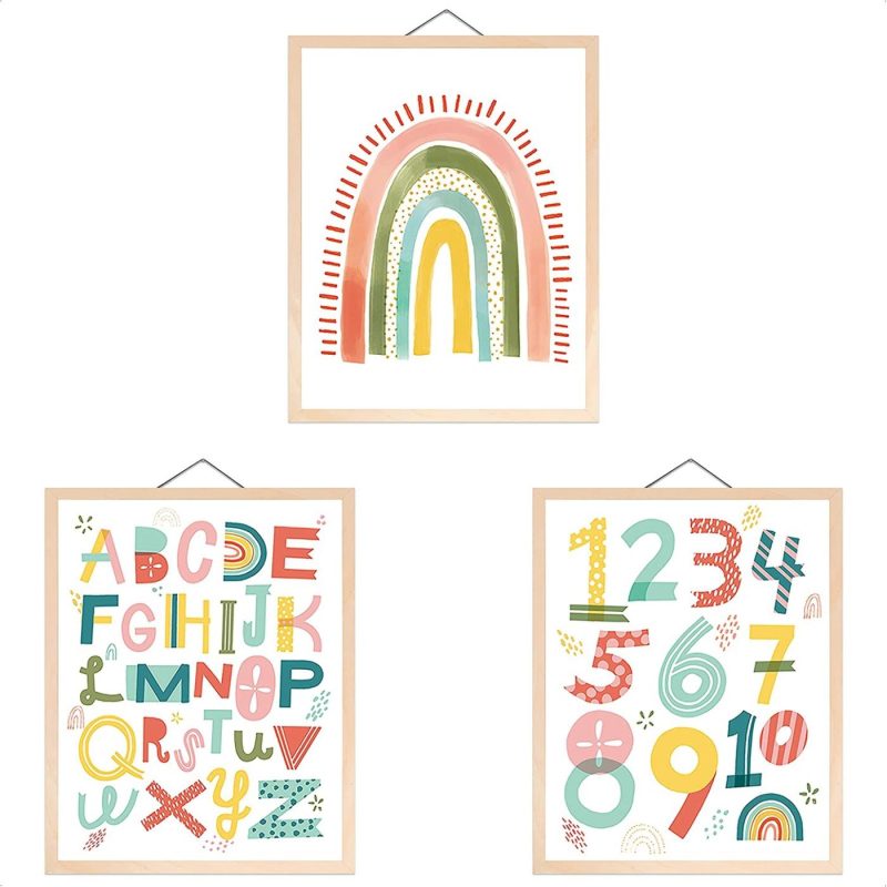 Education & Crafts |  Nursery Wall Decor 3 Double-Sided Kids Posters | Alphabet Poster, 123 & Rainbow Decor | Kids Room & Playroom Decor Wall Art, Baby Girl/Boy Room Decor | Abc Poster For Toddlers Wall Education & Crafts Education & Crafts