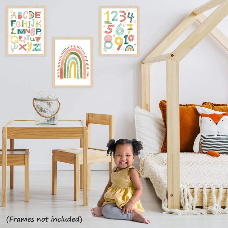 Education & Crafts |  Nursery Wall Decor 3 Double-Sided Kids Posters | Alphabet Poster, 123 & Rainbow Decor | Kids Room & Playroom Decor Wall Art, Baby Girl/Boy Room Decor | Abc Poster For Toddlers Wall Education & Crafts Education & Crafts