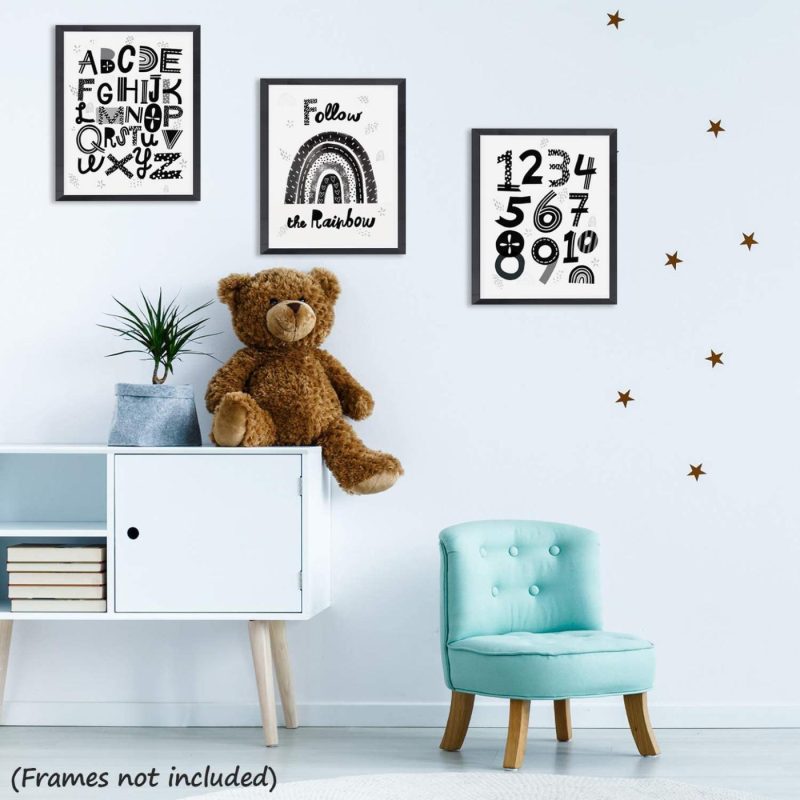 Education & Crafts |  Nursery Wall Decor 3 Double-Sided Kids Posters | Alphabet Poster, 123 & Rainbow Decor | Kids Room & Playroom Decor Wall Art, Baby Girl/Boy Room Decor | Abc Poster For Toddlers Wall Education & Crafts Education & Crafts