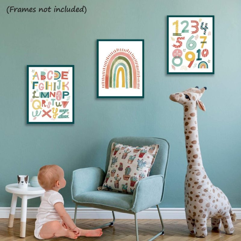 Education & Crafts |  Nursery Wall Decor 3 Double-Sided Kids Posters | Alphabet Poster, 123 & Rainbow Decor | Kids Room & Playroom Decor Wall Art, Baby Girl/Boy Room Decor | Abc Poster For Toddlers Wall Education & Crafts Education & Crafts