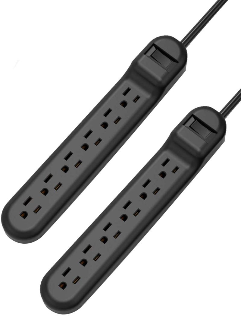 Education & Crafts |  Pack Of 2 Black Surge Protector With 6 Outlets, 2.5-Foot Flat Plug Extension Cord Power Strip, 500 Joule, Multiple Protection Outlet Strip For Home, Office, Travel, School Education & Crafts black