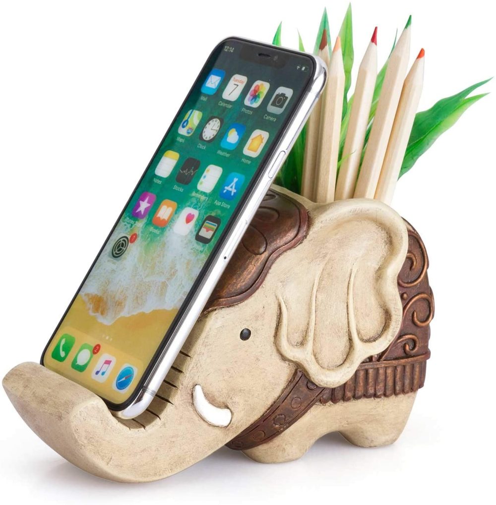 Education & Crafts |  Pen Pencil Holder With Phone Stand, Coolbros Resin Shaped Pen Container Cell Phone Stand Carving Brush Scissor Holder Desk Organizer Decoration For Office Desk Home Decorative (Elephant) Education & Crafts COOLBROS