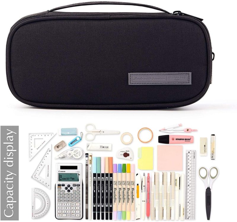 Education & Crafts |  Pencil Case Big Capacity Handheld 3 Compartments Pencil Pouch Portable Large Storage Canvas Pencil Bag For Boys Girls Adults Students Business Office Arts, Crafts & Sewing black