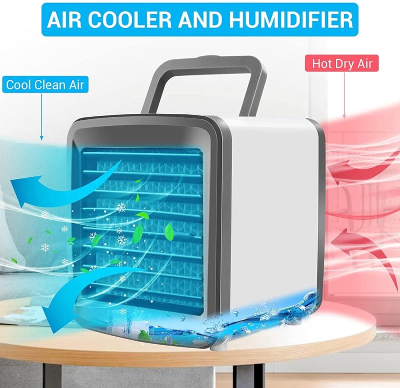 Education & Crafts |  Personal Air Conditioner, Portable Air Cooler Fan With Handle, 4 In 1 Mini Evaporative Cooler Usb Rechargeable Desk Fan, Cooling Mist Humidifier With Colorful Led Night Light For Room/Office/Dorm/Bedroom, Grey Education & Crafts BDTTBZ