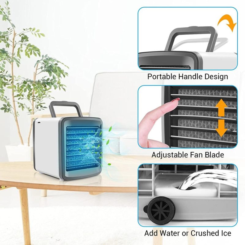 Education & Crafts |  Personal Air Conditioner, Portable Air Cooler Fan With Handle, 4 In 1 Mini Evaporative Cooler Usb Rechargeable Desk Fan, Cooling Mist Humidifier With Colorful Led Night Light For Room/Office/Dorm/Bedroom, Grey Education & Crafts BDTTBZ