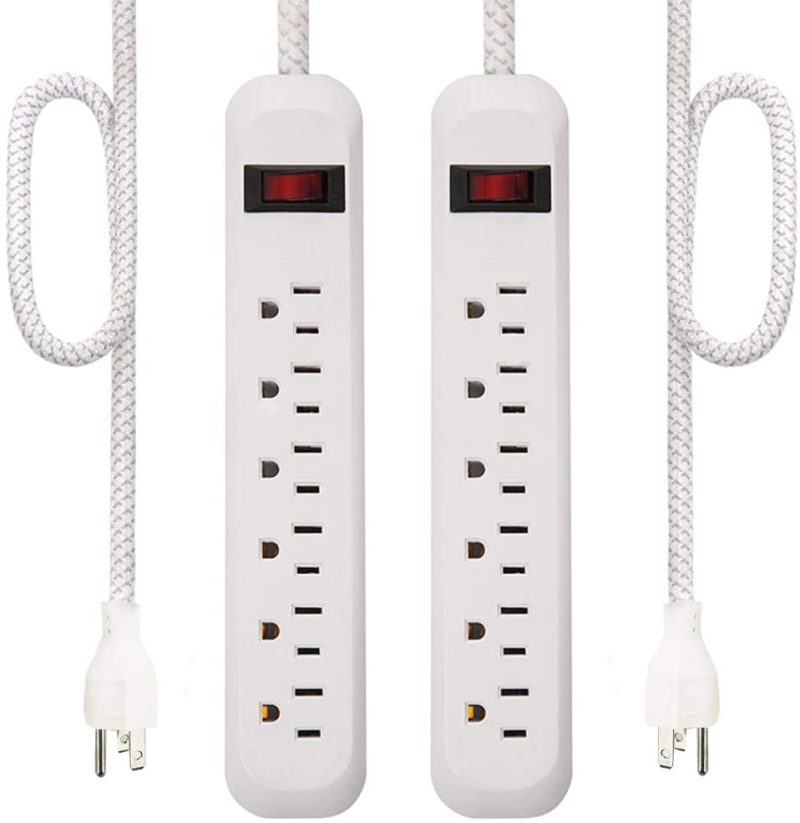 Education & Crafts |  Power Strip Surge Protector 6 Outlets 2Ft Long Extension Cord With Braided Fabric, 300 Joules, Wall-Mounted Strip, Overload Protection, For Home, Office (2 Pack) Education & Crafts CFMASTER