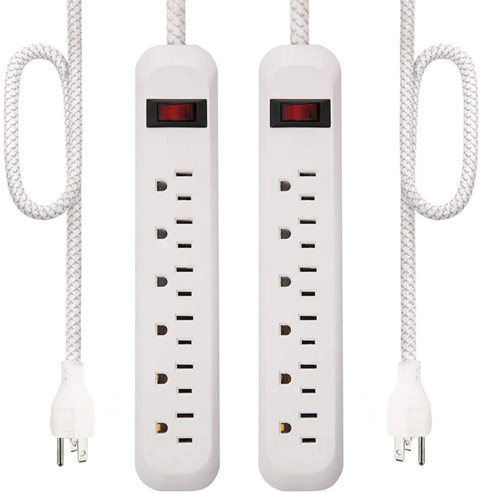 Education & Crafts |  Power Strip Surge Protector 6 Outlets 2Ft Long Extension Cord With Braided Fabric, 300 Joules, Wall-Mounted Strip, Overload Protection, For Home, Office (2 Pack) Education & Crafts CFMASTER