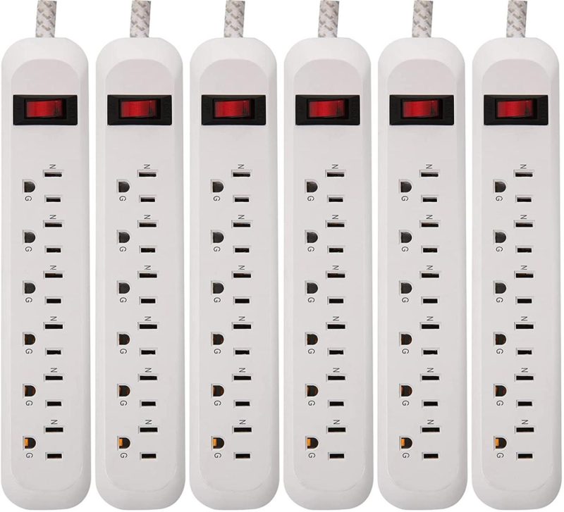 Education & Crafts |  Power Strip Surge Protector 6 Outlets 2Ft Long Extension Cord With Braided Fabric, 300 Joules, Wall-Mounted Strip, Overload Protection, For Home, Office (2 Pack) Education & Crafts CFMASTER