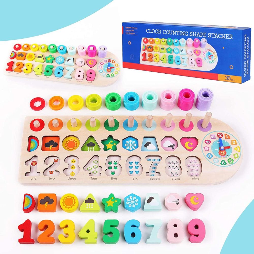 Education & Crafts |  Qzmtoy Preschool Educational Learning Montessori Toys For Kids, Toddler Puzzles Number Shape Sorter Counting Stacker With Clock Weather, Boys Girls Activities Math Game Gift For Age 3 4 5 Years Education & Crafts Education & Crafts