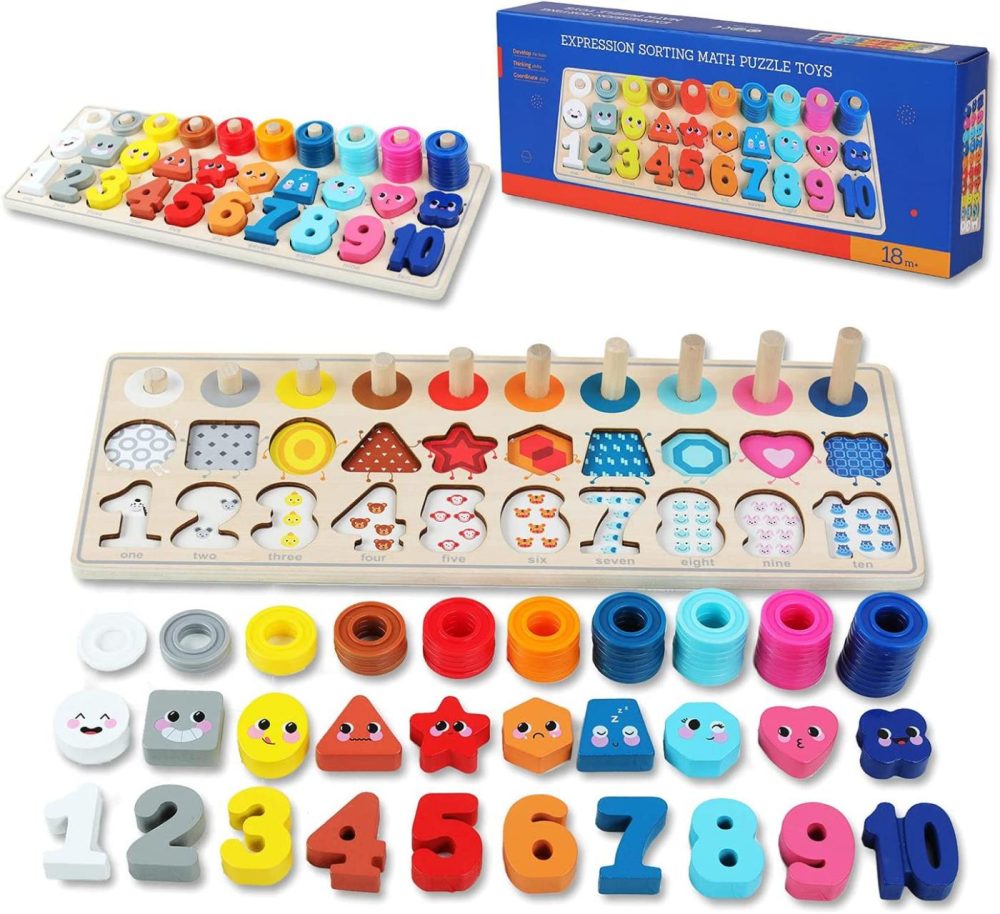 Education & Crafts |  Qzmtoy Wooden Montessori Toys For Kids, Toddler Number Puzzles Sorter Counting Shape Stacker Stacking Game Preschool Toys For Boy Girl Learning Education Math Blocks Chunky Puzzles Gift For Toddlers Education & Crafts Education & Crafts