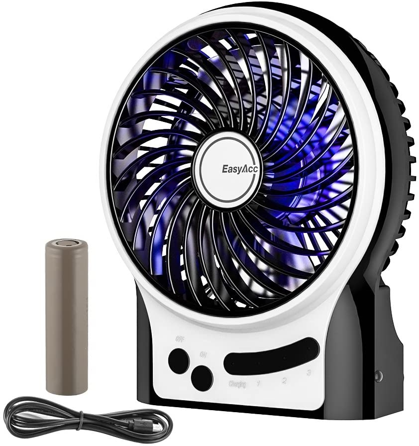 Education & Crafts |  Small Usb Desk Fan, Easyacc 3 Speed Portable Rechargeable Battery Fan With Blue Led Mood Light, Personal Quiet Table Fan 4.9 Inch Cooling Fan For Home, Office, Outdoor, Travel, Camping Education & Crafts Black-4.9 Inch