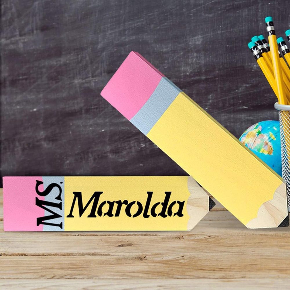 Education & Crafts |  Teacher Gifts – 2 Pack Personalized Pencil Teacher Name Plates – Christmas Teacher Supplies Appreciation Gift For Men Desk Sign Classroom School Decor Education & Crafts Education & Crafts