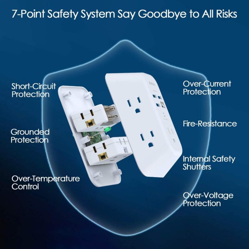 Education & Crafts |  Usb Wall Charger Surge Protector 5 Outlet Extender With 4 Usb Charging Ports ( 1 Usb C Outlet) 3 Sided 1800J Power Strip Multi Plug Outlets Wall Adapter Spaced For Home Travel Office Etl Listed Education & Crafts Addtam