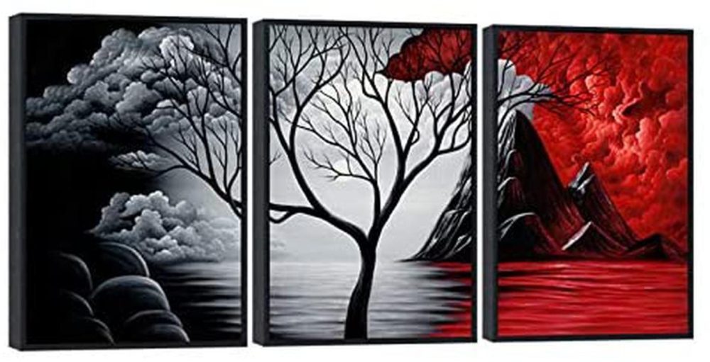 Education & Crafts |  Wieco Art Extra Large Size Framed Canvas Art Prints Wall Art The Cloud Tree Abstract Pictures Paintings For Living Room Home Office Decorations Contemporary Artwork 3 Panels Black Frame Education & Crafts Education & Crafts